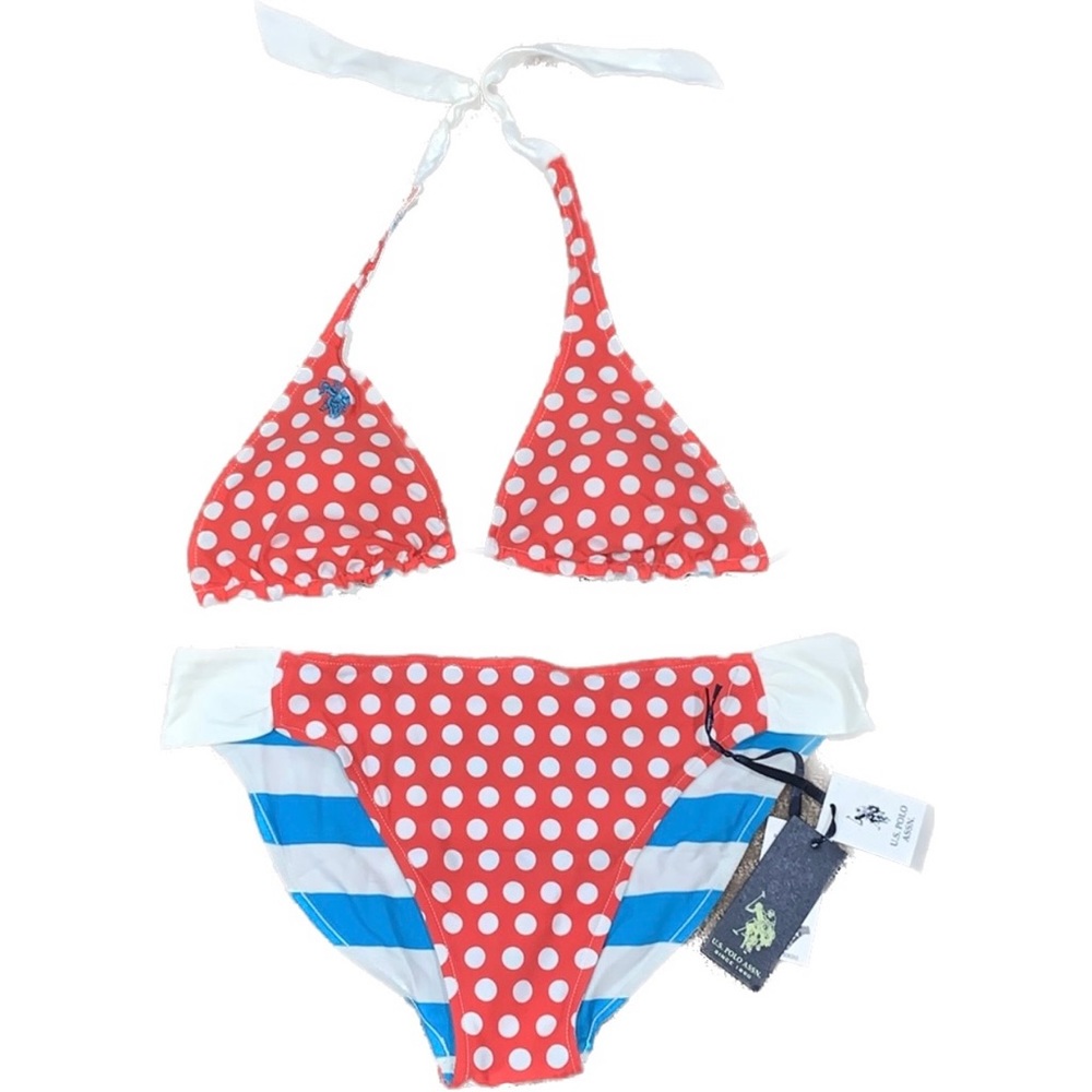 NWT Neon Striped, Polka-dot REVERSIBLE Bikini set